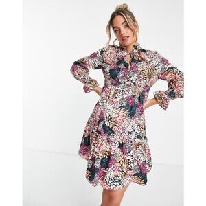 Little Mistress Size 10 Ditsy Floral High Neck Maternity Mini Dress Tiered J2-16